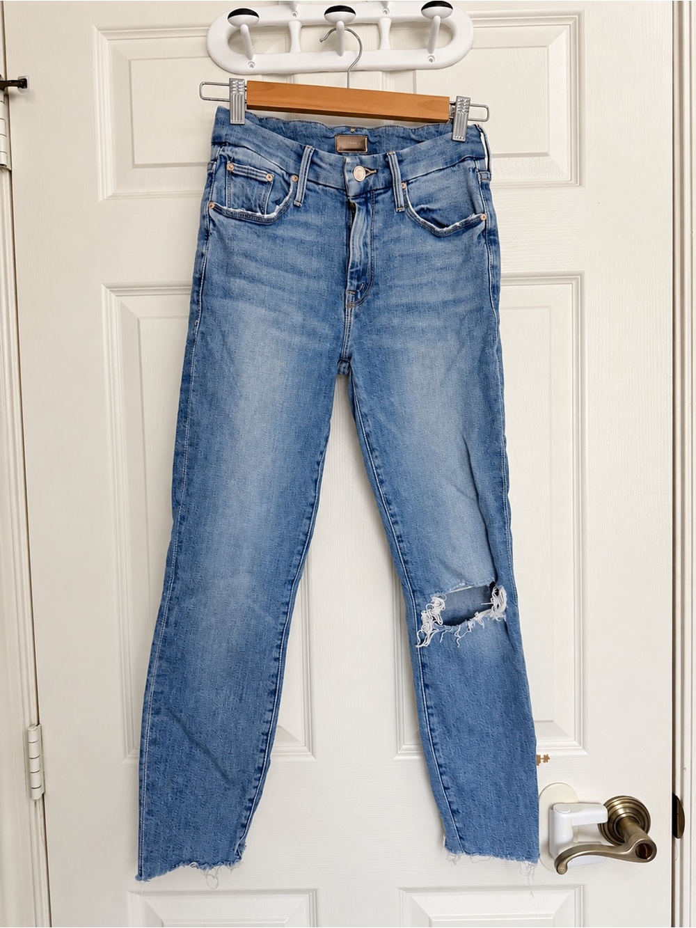 MOTHER The Looker Ankle Step Fray Jeans Blue Waist 25
